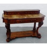 A burr walnut serpentine side table, with an arrangement of three short drawers to the ledgeback