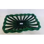 A French green glazed ceramic basket of rectangular form, 45 x 28cm