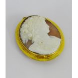 A yellow metal framed shell carved Cameo brooch, 6cm long