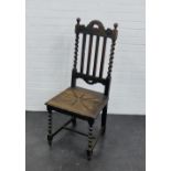 An oak chair with carved solid seat 110 x 45cm
