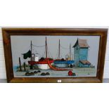 Nimrod 'Boats Moored' Mixed Media on Panel, signed and framed, 90 x 45cm