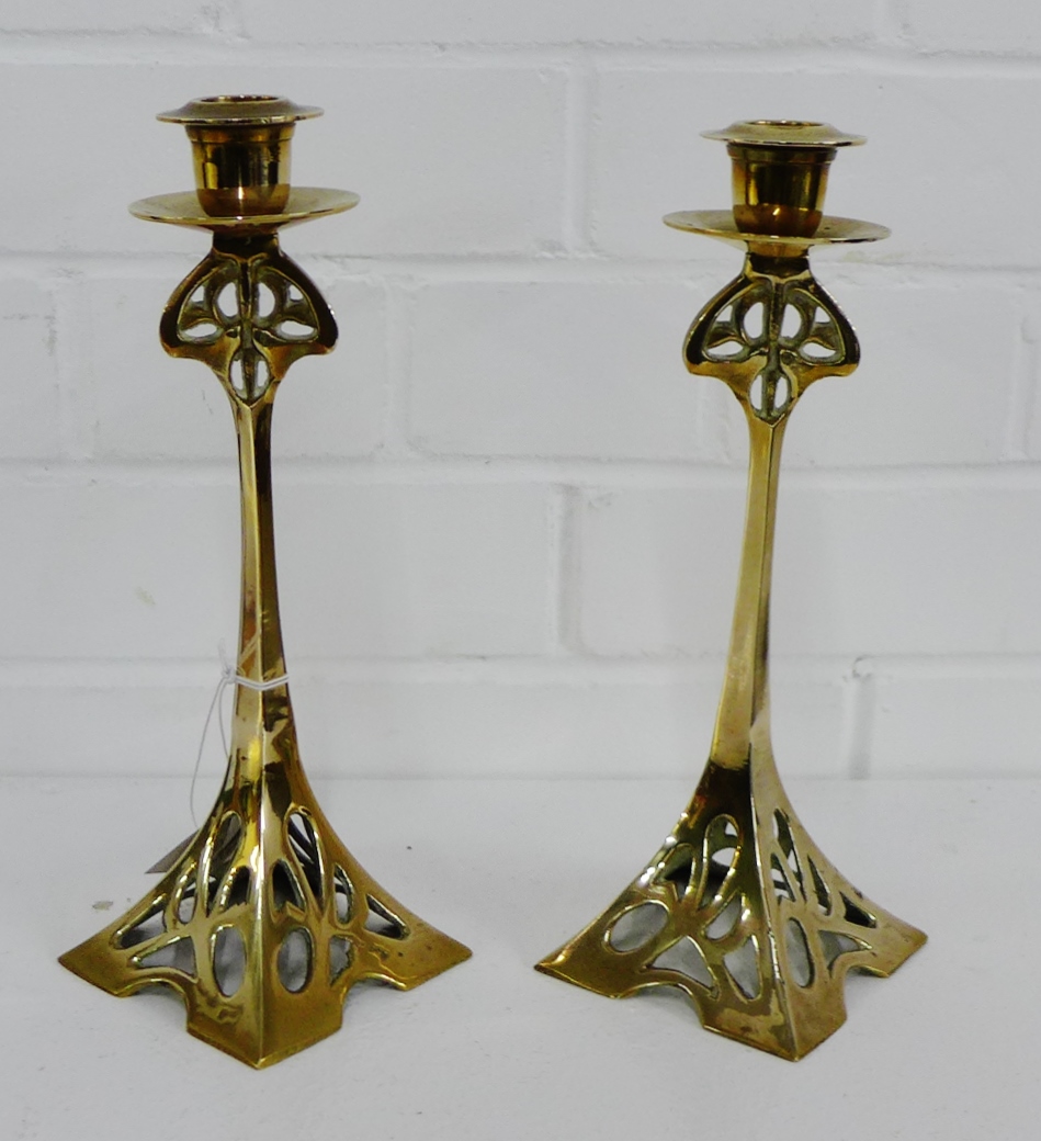 A pair of Art Nouveau style candlesticks, 27cm high