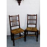 A pair of oak framed hall chairs, 102 x 50cm, (2)