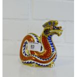 A Royal Crown Derby 'Imari' patterned porcelain paperweight in the form of a 'Dragon' with a gold