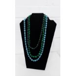 Three strands of coloured beads to include malachite, Murano glass and jadeite (3)