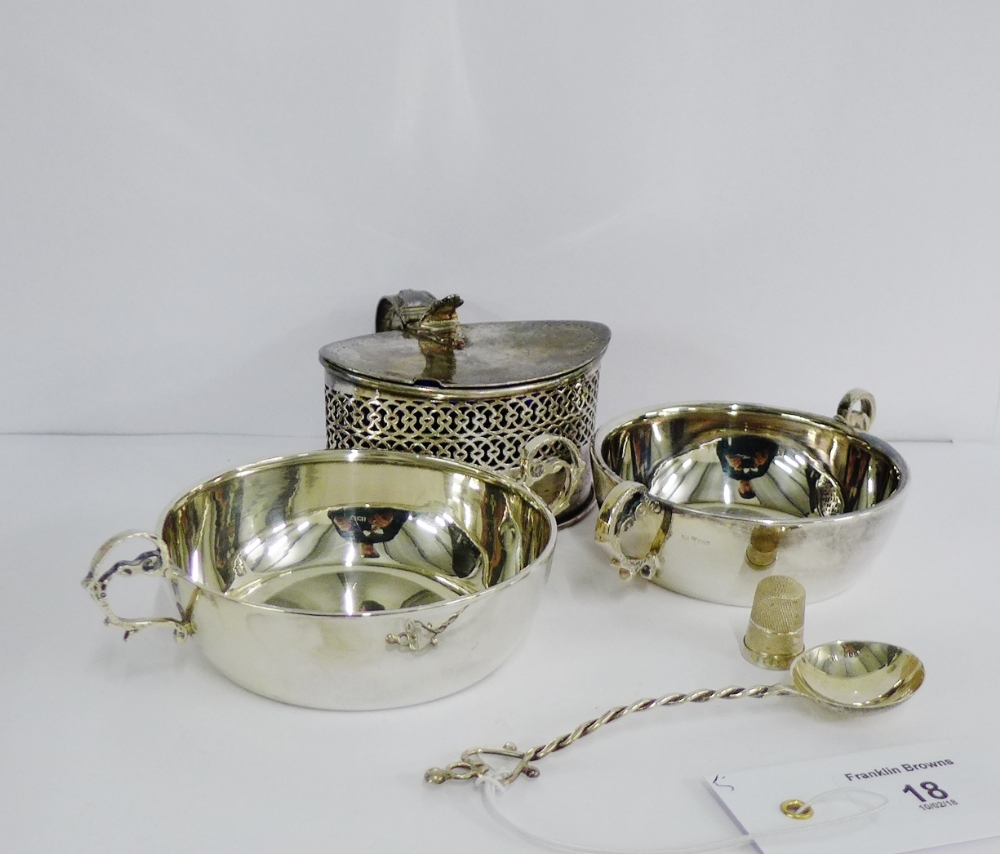 A mixed lot to include a 19th century silver plated navette shaped mustard, pair of Epns circular