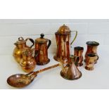 A quantity of 19th century and later copper ware to include a coffee pot, a watering can, a spoon,