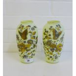 A pair of Opaline glass high shouldered baluster vases decorated with gilt Butterfly and foliage