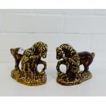 A pair of treacle glazed horses, 13cm high