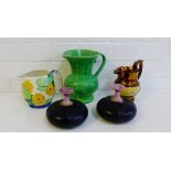 A mixed lot to include a Grays art pottery jug, a copper lustre jug, a green glazed Art Deco jug and