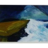 Ruth Brownlee 'Waves at Scatness No.2' Mixed Media on Board, gallery label verso, in a glazed frame,