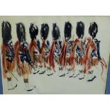 Paul Maze 'Eight Pipers' Watercolour, signed, in a glazed gilt wood frame, 60 x 47cm