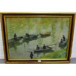 After Claude Monet 'Fishing on the Seine' Collotype, in a glazed gilt wood frame with an Annan &