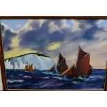 T. Garriock 'Sailing Boats' Oil-on-Board, signed and framed, 75 x 55cm