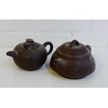 Two brown Yixing style teapots, (2)