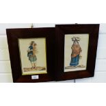 A companion pair of framed coloured prints, 13 x 20cm, (2)