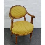 A stained wood open armchair with upholstered back and seat, 102 x 78cm