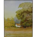 Charles Thomas 'Country Landscape with Cottage' Watercolour, signed in a glazed frame, 22 x 30cm