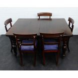 A mahogany dining table and set of five blade back chairs, 76 x 148cm, (7)