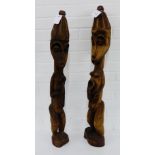 Two carved African standing figures, 95cm high, (2)