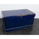 A pine blue painted storage trunk, 33 x 95cm