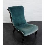 An ebonised and pale blue upholstered slipper chair , 84 x 56cm