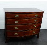 A 19th century mahogany and inlaid bow front chest, with four long graduating drawers and bracket