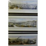 Three framed Edinburgh coloured prints, 76 x 25cm, (3)