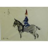 Paul Maze 'Lifeguard on Horseback' Watercolour and Crayon, signed, in a glazed gilt wood frame, 38 x