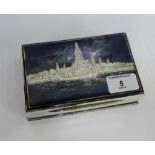 Silver and Niello work box, the hinged lid depicting a longboat sailing by a temple, with a burrwood