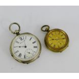 Silver cased open faced pocket watch with Roman numerals and subsidiary seconds dial together with a