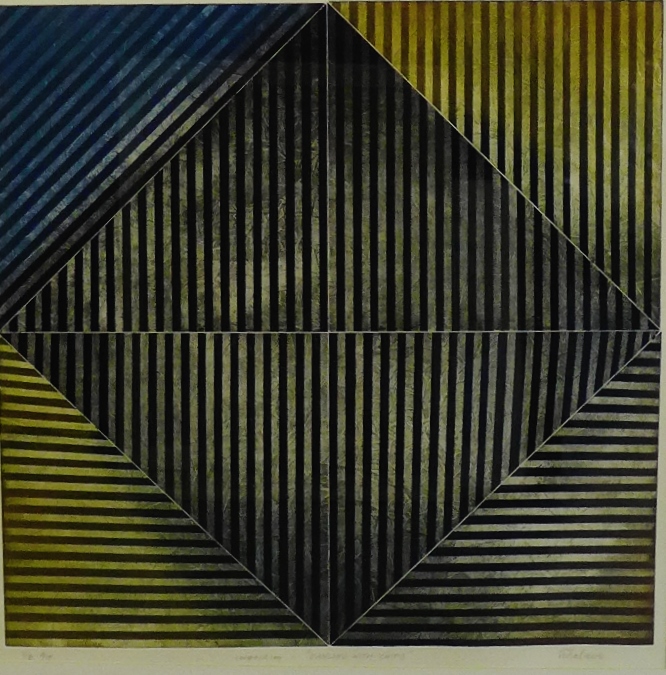 W.A. Chalmers Composition - 'Dancing with Chips' Coloured screen print, numbered 8/15, in a glazed