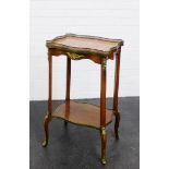 A French style kingwood side table with red marble top and brass gallery, 78 x 45cm