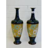 A pair of Doulton Slaters vases with chine panels against a mottled blue and green ground, 38cm