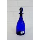 19th century Bristol blue glass decanter and stopper with geometric cut decoration, 25cm high