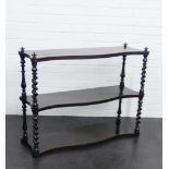 A rosewood whatnot with barley twist front supports and baluster turned supports to the rear, 76 x