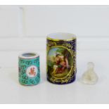 Vienna type miniature porcelain tankard painted with a classical figure against a blue ground