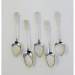 Five 19th century Scottish silver fiddle pattern teaspoons, makers mark WH, possibly William Hannay,