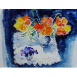 Hazel K. Campbell 'Poppies and Lace Cloth' Still Life' Watercolour, signed and dated '91, in a