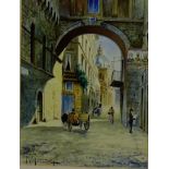 R. Grustinian 'Street Scene', Watercolour, signed bottom right, in a glazed frame, 19 x 25cm