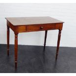 A mahogany side table with rounded rectangular top above a single frieze drawer on tapering legs, 75