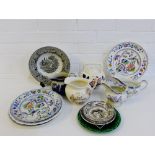 A mixed lot of 19th century and later Staffordshire pottery to include jugs, teapot, plates, bowls