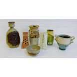 A collection of studio pottery to include Carn pottery Penzance vase, a Scottish pottery twin