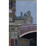 Lynn Hanley 'View of South Bridge, Edinburgh' Gouache, signed and dated 1993, in a glazed frame,