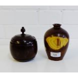 A Laburnum wooden vase, together with a hardwood turned wood jar and cover, tallest 13cm high, (2)