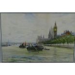 C.J. Lauder RSW, 'Boats on the Thames' Watercolour, in a glazed gilt wood frame, 33 x 23cm