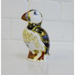 A Royal Crown Derby 'Imari' patterned paperweight of a Puffin with gold stopper, 12cm high