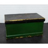 A painted pine storage trunk with lift up top and handles to side, 52 x 100cm