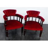 A pair of mahogany framed open armchairs with upholstered back, arm and seats. 79 x 65cm (2)