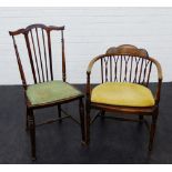 A spindle back open armchair and a side chair, 92 x 46cm (2)
